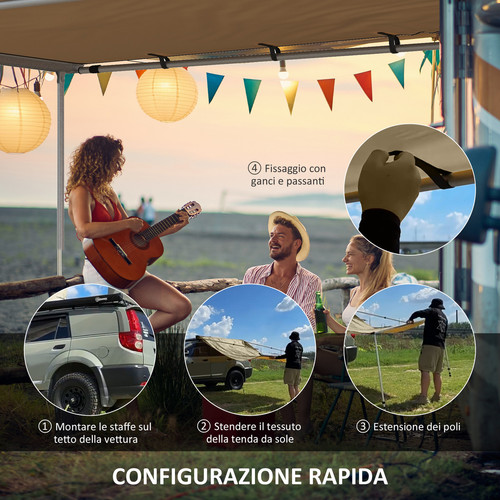 Outsunny Tendalino Tetto Auto Impermeabile con Altezza Regolabile 2.5x1.6m Cachi - Foto 5 di 10