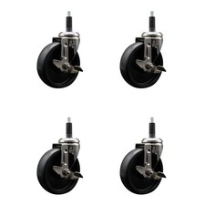 5 Inch 316SS Polyolefin Wheel Swivel 1 Inch Expanding Stem Caster Set Lock Brake