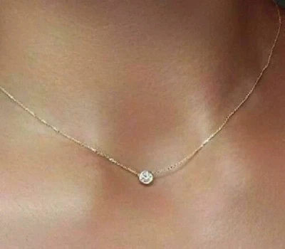 0,50 Karat Rundschliff Zargenfassung Solitär Diamant Anhänger 14K Gelbgold über - Bild 1 von 4