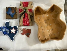 Assorted TEXAS decor basket and hanging Woodcraft Pieces