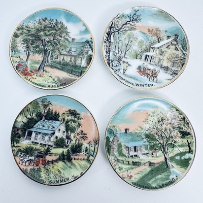 Vintage Currier & Ives Four Seasons Mini Teller Frühling Sommer Herbst Winter Set