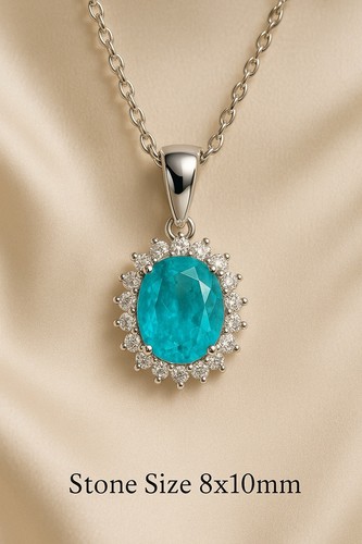Natural Paraiba Tourmaline Necklace | Sterling Silver Statement Jewelry | - Imagen 6 de 10