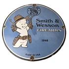 Vintage Smith & Wesson Porcelain Sign - Casper Cartoon Ad Gas Pump Firearms Sign