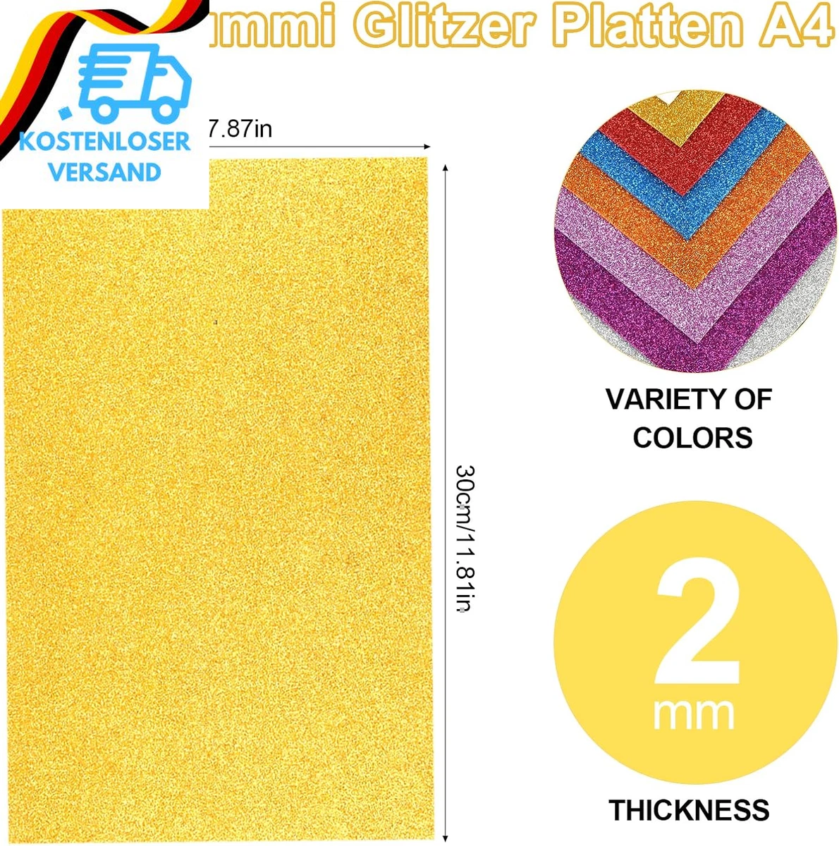 Moosgummi Glitzer Platten 20 Stück A4 2mm 10 Farben Bastelschaum