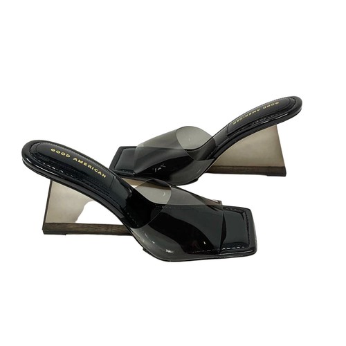 Good American Clear Wedge Mule Sandals Size 10 Black GA279P - Picture 6 of 10