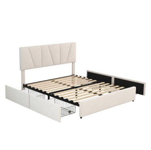Cabecero acolchado 140x200 nuevo cama doble 4 cajones laterales gris beige DE - Imagen 19 de 25