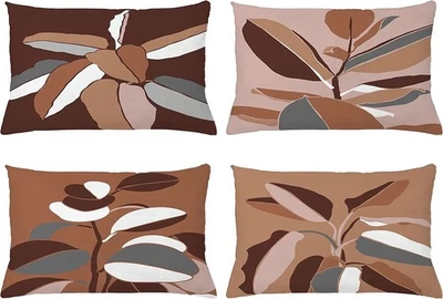 Set of 4 Floral Throw Pillow Covers 26x16 Modern Leaf Botanical Taupe - Image 1 of 2