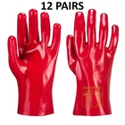 12 Pairs. Portwest A427 PVC Gaunlet Gloves. 27cm. Red. Szie XL/10