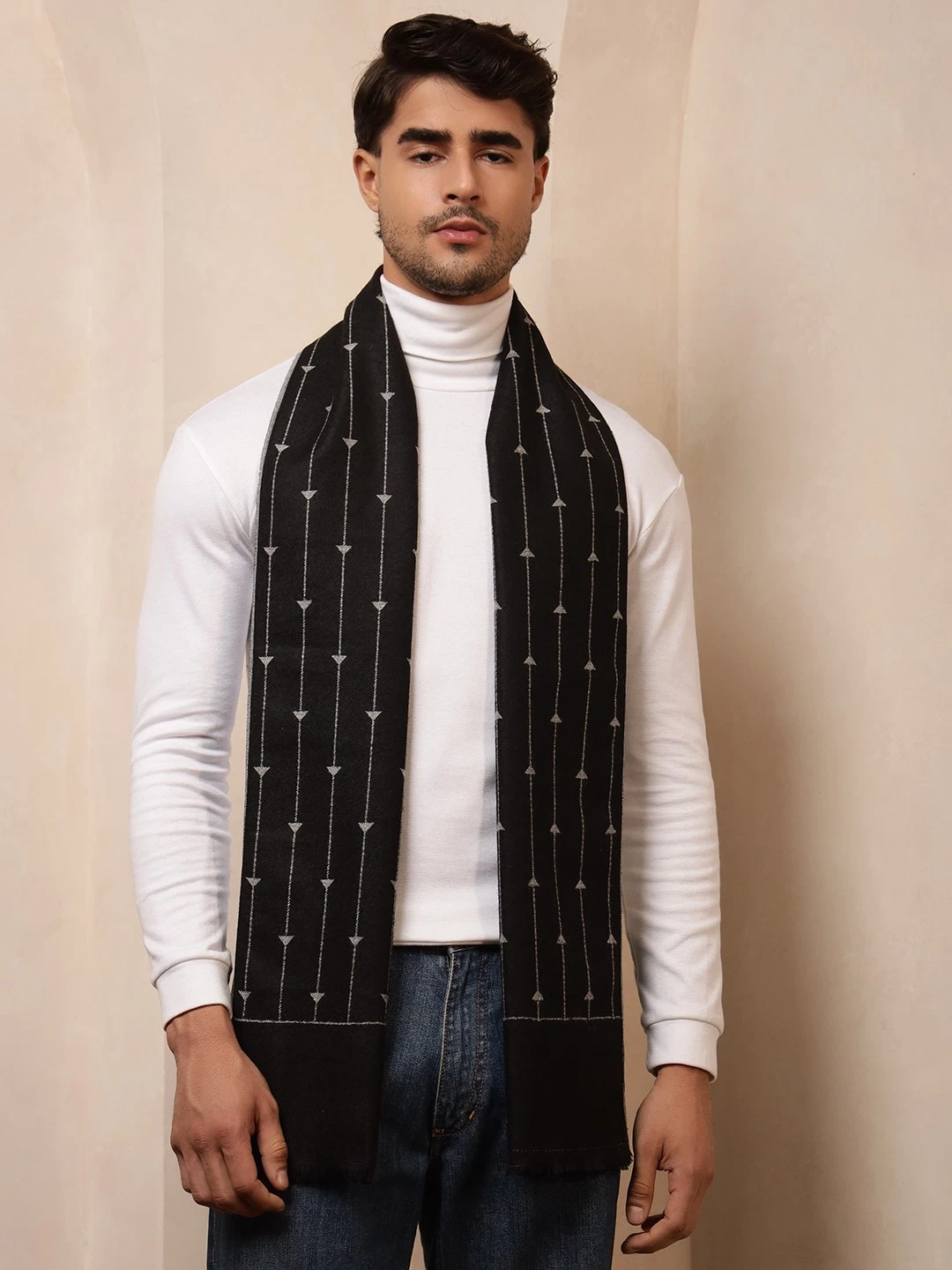 Men's WINTER 100% CASHMERE SCARF Black Made in India Soft Wool Wrap Checks Scarf