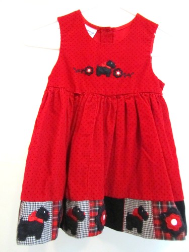 Samara Girls size S 4T Red Jumper Dress with Embroidered Scottish dogs Trim EUC - Picture 1 of 4