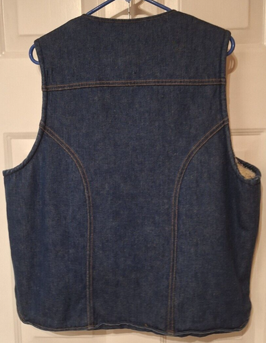 Vtg Wrangler No Fault Sherpa Lined Denim Jean Trucker Vest 70s USA Made Sz XL - Picture 5 of 7