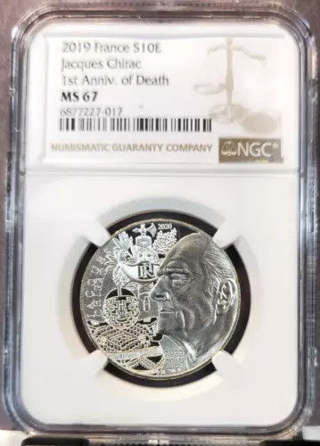 2019 FRANCE SILVER 10 EURO JACQUES CHIRAC NGC MS 67 GEM BU TOP POP 1