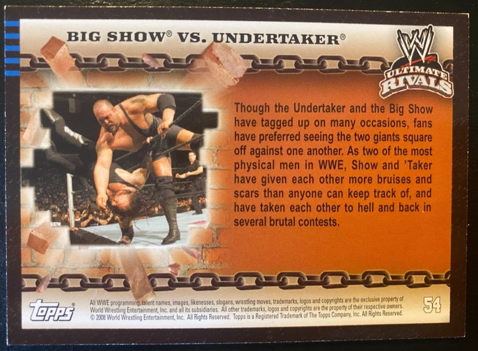 Big Show vs Undertaker 2008 WWE Ultimate Rivals Topps #54 - Image 2 of 2