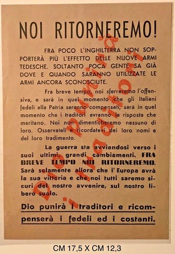 RSI “NOI RITORNEREMO. DIO PUNIRI TRADITORI” VOLANTINO DI PROPAGANDA RSI - Foto 1 di 2