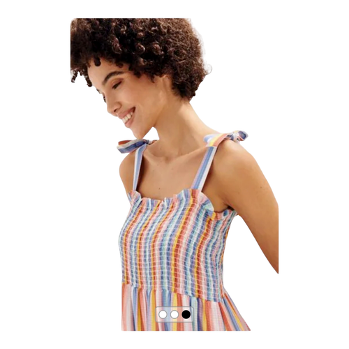 Catalia Striped Midi Dress Size Large 14 16 Lined Shirred Becksondergaard - Picture 2 of 22