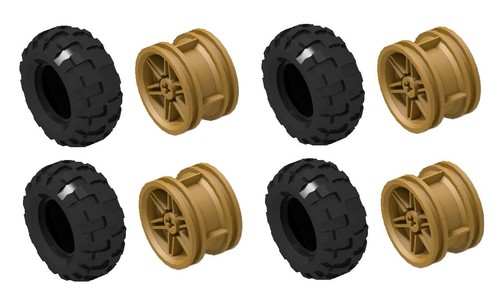 ☀️NEW Lego 56x26 Technic Balloon Tires LOT OF 4 with Gold Wheels NXT Mindstorms - Picture 3 of 6