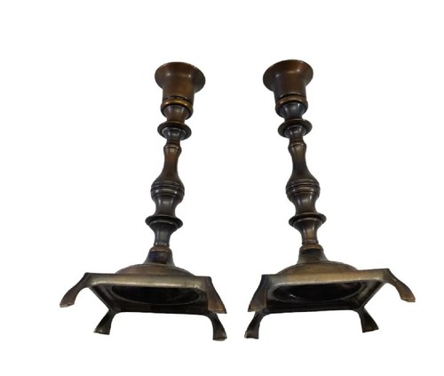 Gothic Brass Candlestick Holders Set of 2 - Picture 8 of 12