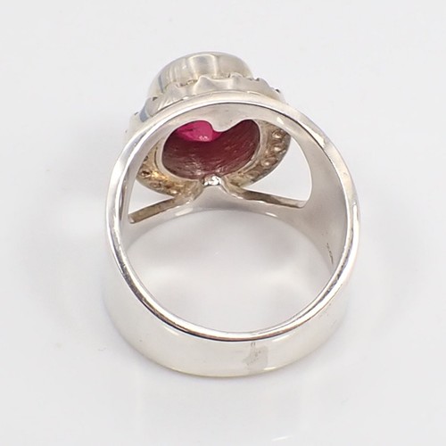 13x10mm Oval Created Ruby & CZ Gemstone Large Statement Ring 925 Sterling Silver - Picture 10 of 12