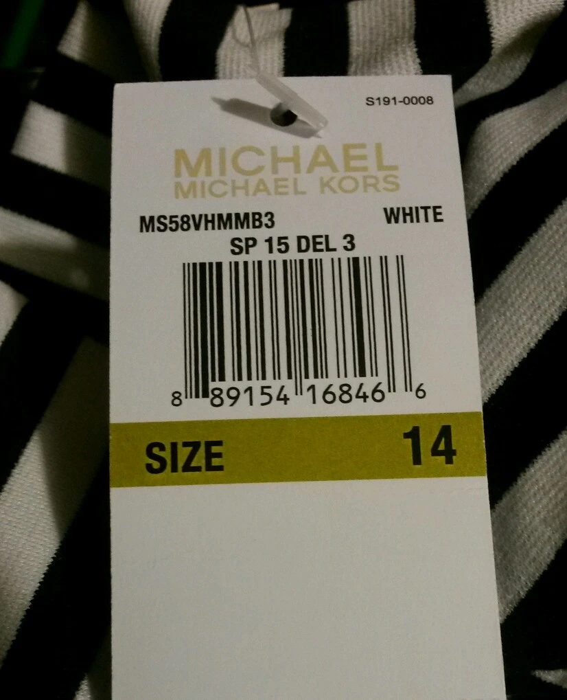 NUOVO! Abito Michael Kors nero bianco stampato a righe taglia 8 14