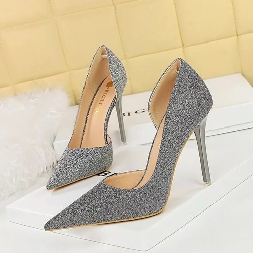 Zapatos de Salón Tacón Mujer 10.5 CM Rojo Pedrería Elegantes Piel Sintético