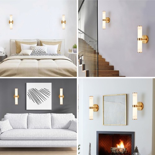 2 Pack indoor LED Wall Sconce Light Modern Gold Marble Texture Bedroom Fixture - Picture 11 of 12