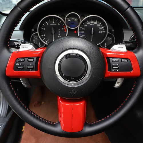 Red 3PCS Steering Wheel Button Trim Frame Cover For Mazda MX-5 2009-2014 - Picture 3 of 6