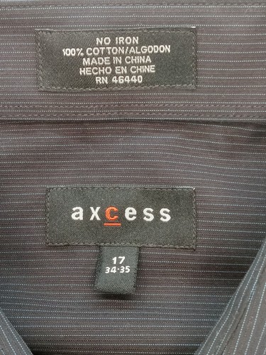 axcess Mens 17/35 No Iron Button Up Down Shirt Stripe 100% Cotton Long Sleeve - Picture 7 of 8