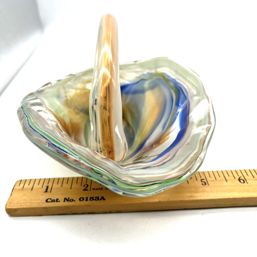 Vintage Art-Déco Art-Glass multicolore soffiato a mano ciotola maneggiata decorazione piatti - Foto 8 di 9