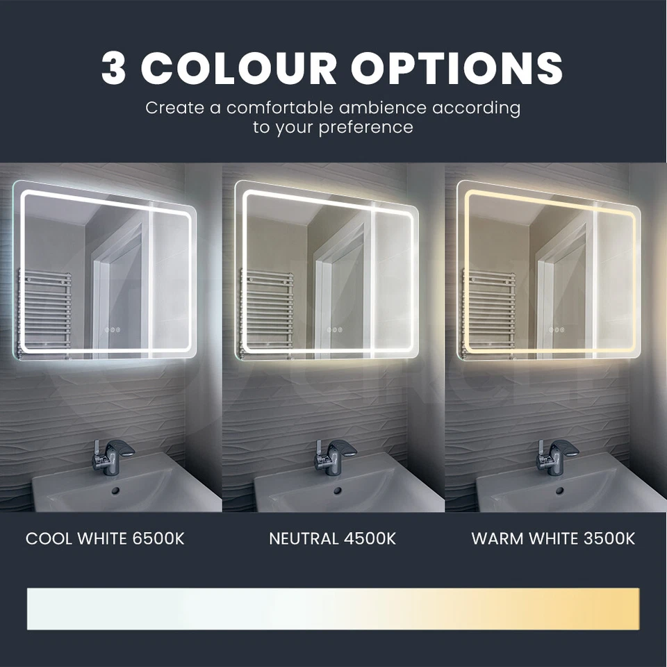 Simplus LED Bathroom Mirror Front Light Vanity Mirrors Wall Anti-Fog 100x80cm - image 2 of 4