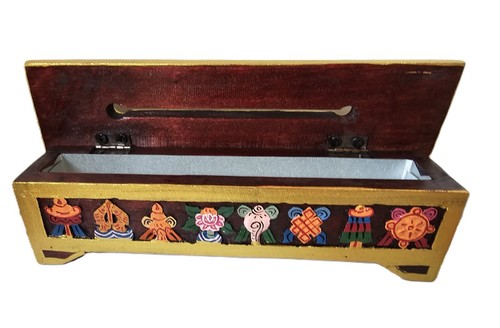 HECHO A MANO Quemador de Incienso de Madera Soporte En llamas Caja Budista Tibetano Nepal - Imagen 11 de 11