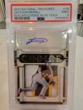 2023 National Treasures Jackson Merrill Ecklar's Choice RC Patch Auto #/49 PSA 9