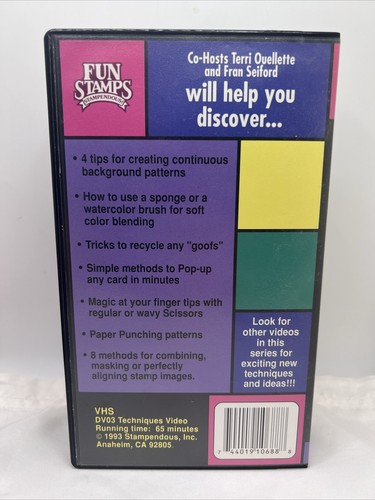 Techniques of Stamping Fun Stamps Stampendous Video VHS, 1993 Collectors 1st Ed - Imagen 2 de 3