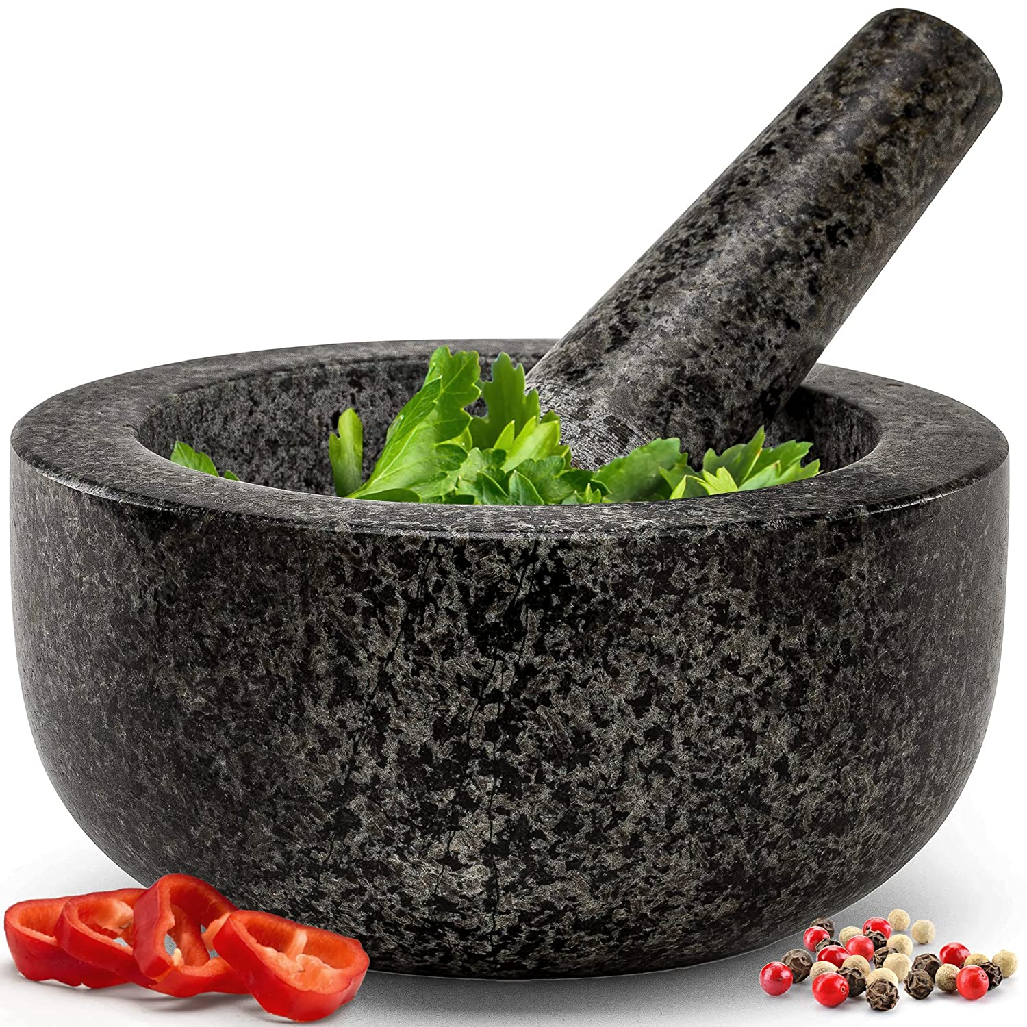 Heavy Duty Large Mortar and Pestle Set100% Granite, Non Slip Base, Make Fresh...