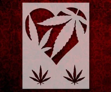 Love Heart Marijuana Pot Leaf Leaves 8.5" x 11" Custom Stencil FREE SHIP (14)