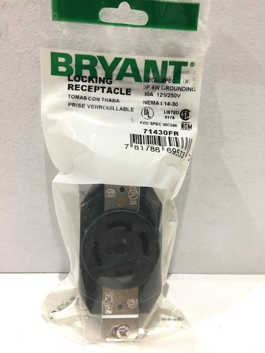 71430FR Bryant Hubbell 30A L1430R Locking Receptacle 3P 4W 125/250VAC NEW!!!!!!! - Picture 2 of 6