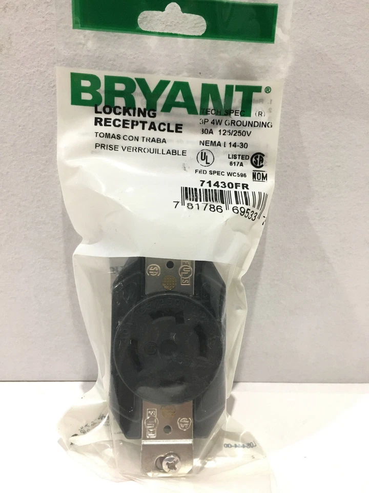 71430FR Bryant Hubbell 30A L1430R Receptáculo de bloqueo 3P 4W 125/250VAC NUEVO!!!!!!! Foto 2 de 4