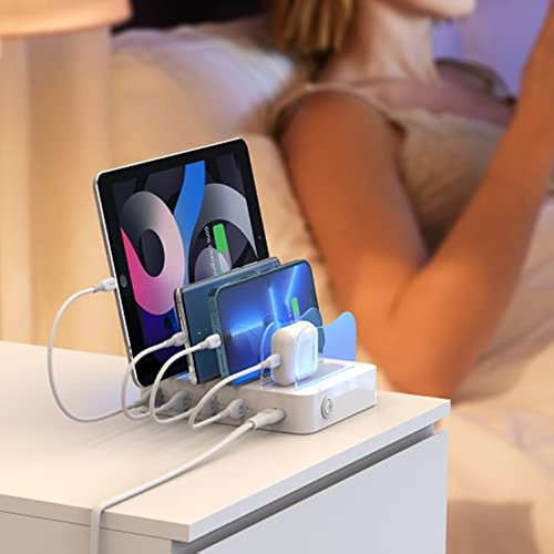 SOOPII Charging Station for Multiple Devices, 4-Port Charger Station with cables - Photo 7 sur 12