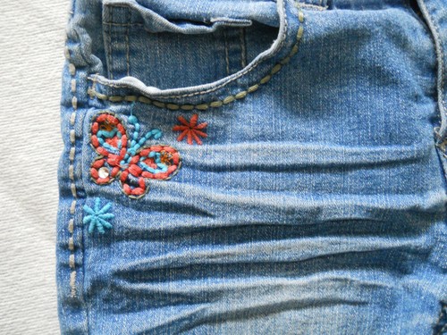 Squeeze Jean Bermuda Shorts Girls Size 5 Embroidered Flowers Adjustable Waist - Picture 3 of 7