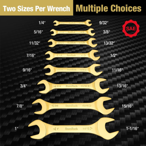 Super-Thin Open End Wrench Set, SAE, 8-Piece, 1/4" to 1-1/16", Titanium Plating, - Picture 2 of 12