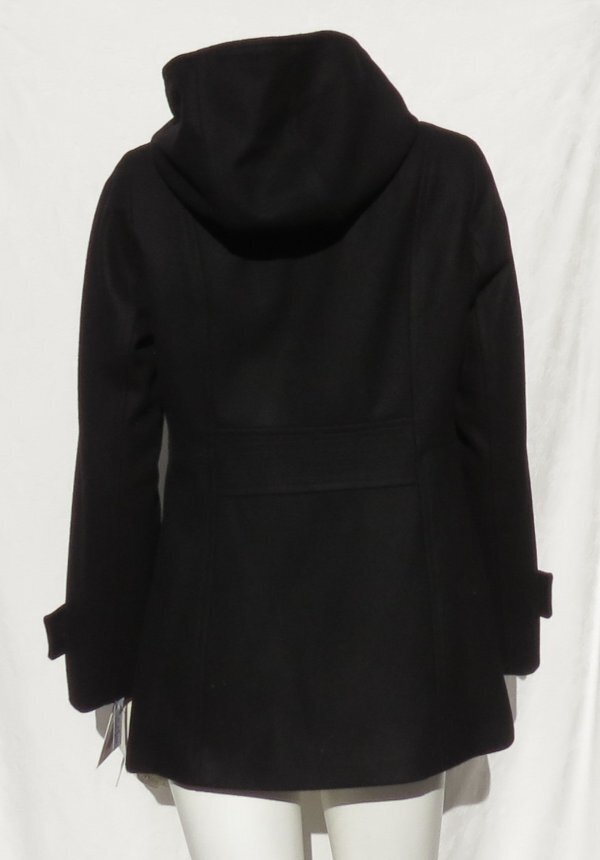 NEW $195 LONDON FOG US Women's S Black Wool Blend Hooded Zip Front