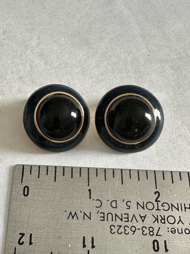 1980's GJD Ginnie Johansen Designs Pierced EARRINGS Black & Blue Gold Tone W2 - Picture 5 of 5