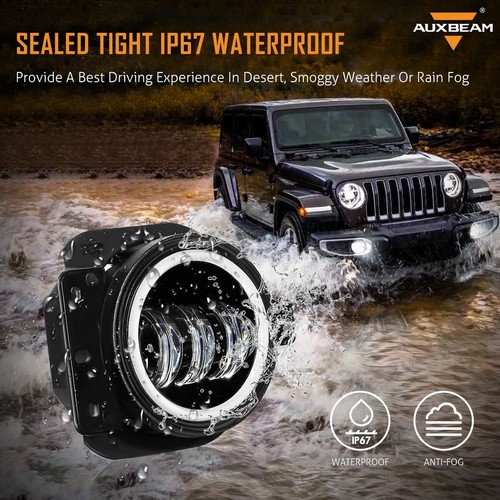 AUXBEAM DOT 9" LED Headlights +Fog Light for Jeep Wrangler JL 19-23 Gladiator JT - Picture 4 of 12