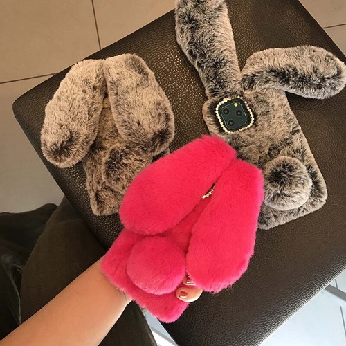 Funda protectora cálida mullida de felpa con oreja de conejo para iPhone 16 12 13 14 15 Pro Max 11 8 7 - Imagen 3 de 20