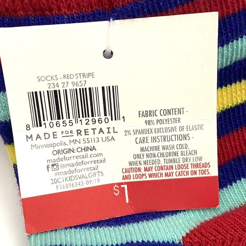 Target Made For Retail Kids Size 5-6.5 Socks (1 Pair) Striped Red - Picture 4 of 4