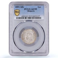 Bulgaria 1 lev King Ferdinand I Coinage KM-13 AU55 PCGS silver coin 1891