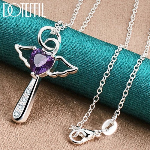 DOTEFFIL 925 Sterling Silver AAA Zircon Cross Pendant Necklace Party Jewelry - Foto 1 di 8