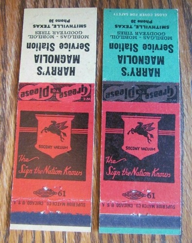 HARRY'S MAGNOLIA MOBIL GAS STATION MATCHBOOK MATCHCOVERS: SMITHVILLE, TEXAS -E15 - Picture 2 of 3
