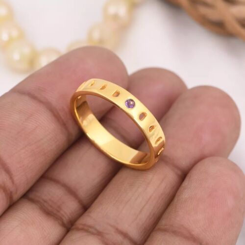 Anillo de amatista certificado Fases de la Luna en oro amarillo macizo de 14 k joyería de regalo - Imagen 2 de 9