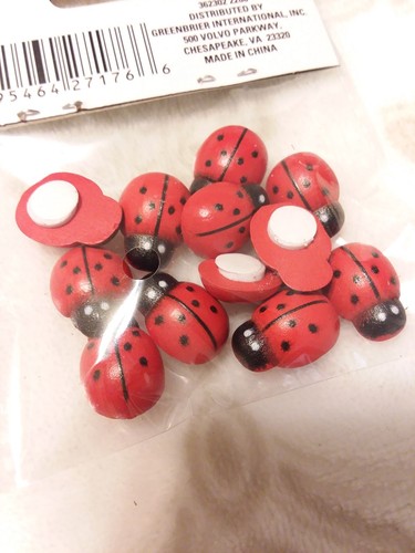 s/12 NEUF mini 3D WOOD LADY BUGS dos plat auto-adhésif bois artisanat bricolage couronne - Photo 3/3
