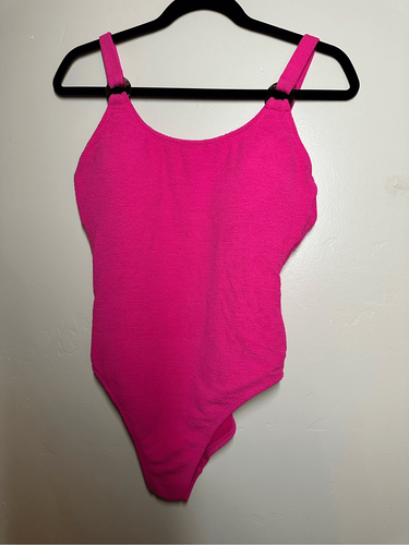 Kona Sol Pink Ribbed One Piece Swimsuit With Tortoise Rings Size Medium - Picture 3 of 5